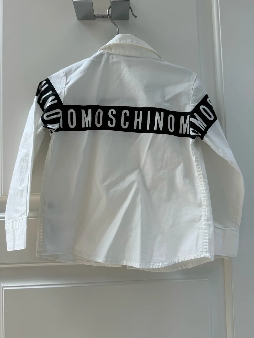 Boys Moschino White Button-Down Shirt with Black Logo Band